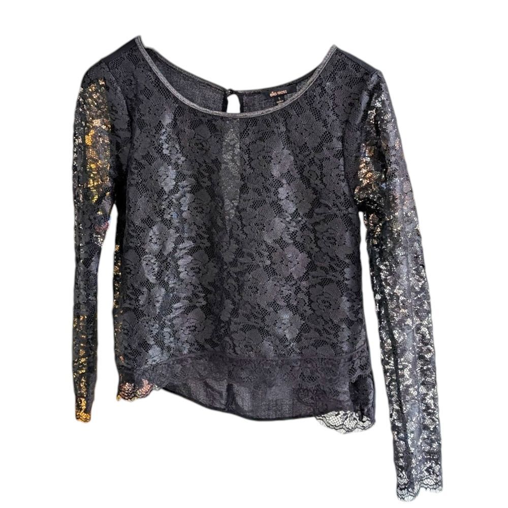 Elegant Ella Moss Black Lace Long Sleeve Top Size S